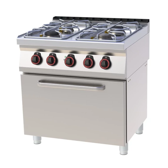 RM Gastro REDFOX SPT 70/80 11 GE Gáztűzhely 4 égővel, elektromos légkeveréses sütővel