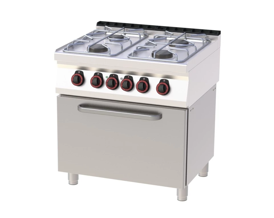 RM Gastro REDFOX SPBT 70/80 21 GE Gáztűzhely 4 égővel, elektromos statikus sütővel