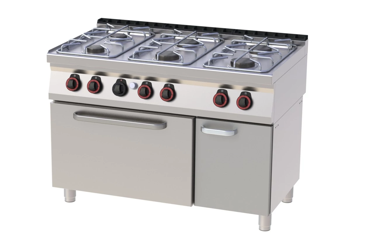 RM Gastro REDFOX SPBT 70/120 21 G Gáztűzhely 6 égővel, gázüzemű statikus sütővel