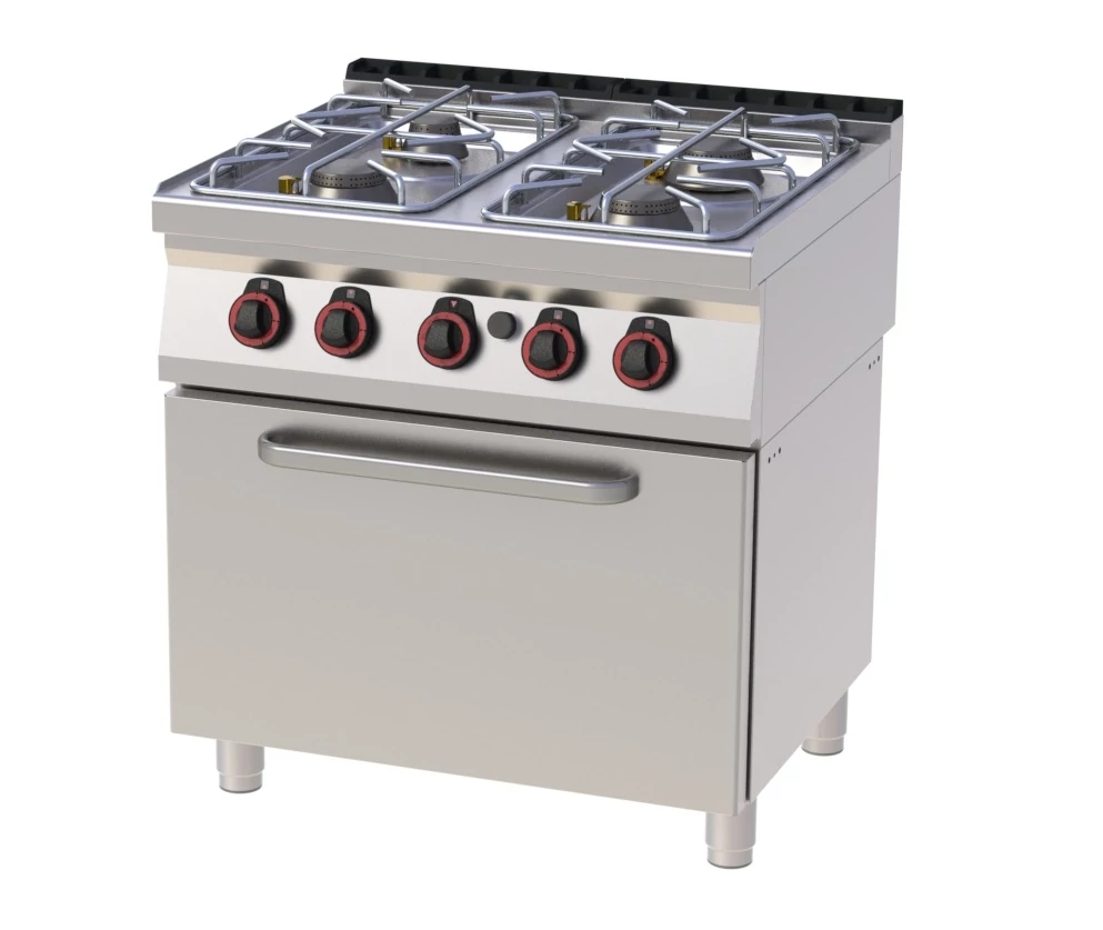 RM Gastro REDFOX SPT 70/80 21 G Gáztűzhely 4 égővel, gázüzemű statikus sütővel