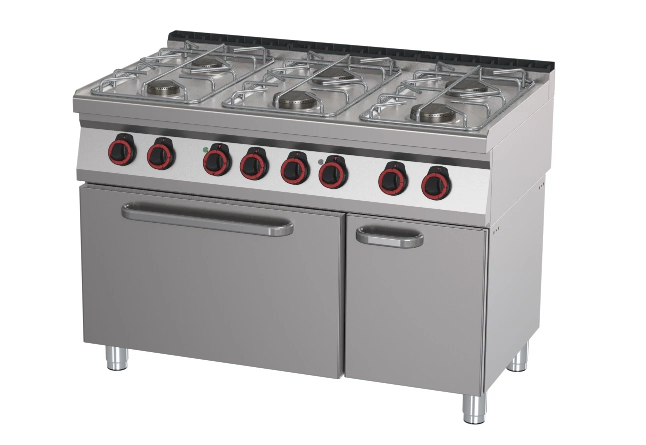 RM Gastro REDFOX SPBT 70/120 21 GE Gáztűzhely 6 égővel, elektromos statikus sütővel
