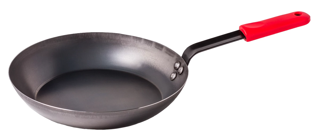 Szénacélból készült serpenyő szilikon fogantyúval, 30 cm