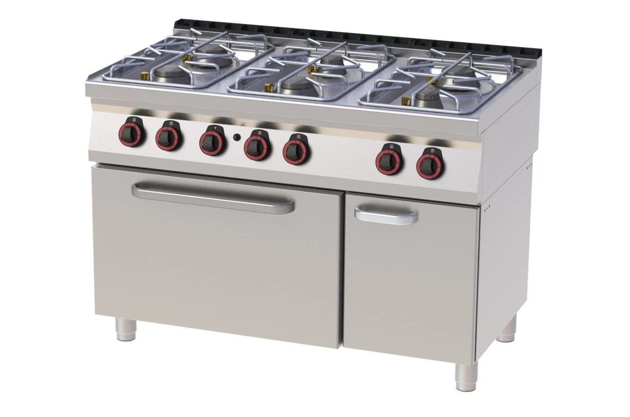 RM Gastro REDFOX SPT 70/120 21 G Gáztűzhely 6 égővel, gázüzemű statikus sütővel