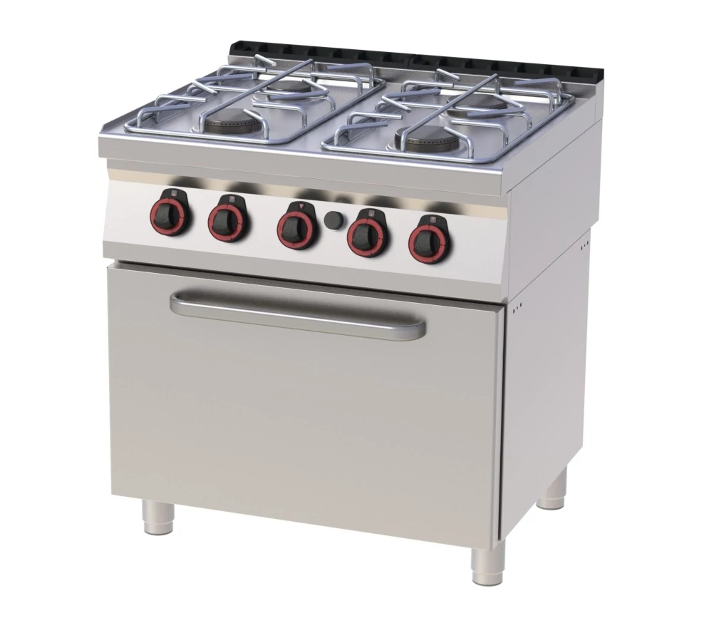 RM Gastro REDFOX SPBT 70/80 21 G Gáztűzhely 4 égővel, gázüzemű statikus sütővel