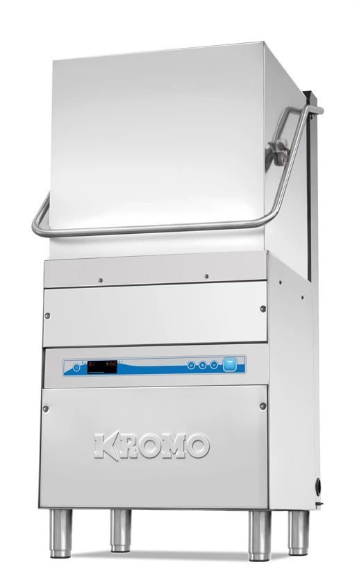 Kromo HOOD 110 TDA Átfutórendszerű tányérmosogató gép beépített vízlágyítóval és érintőképernyővel