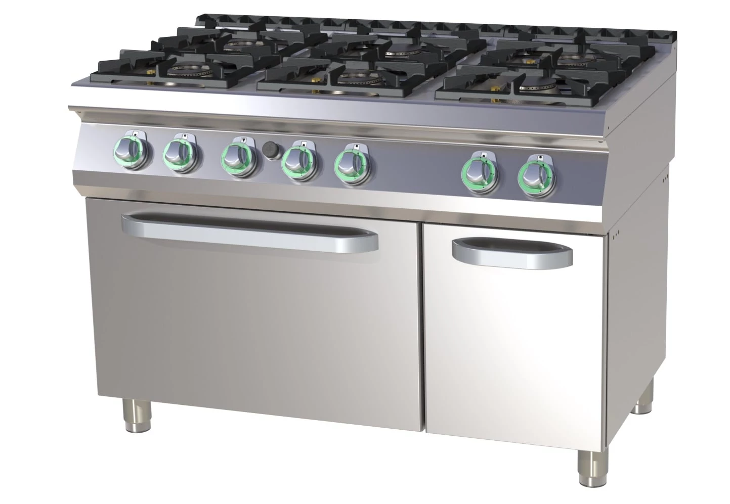 RM Gastro SPT 7120/21 G Gáztűzhely 6 égővel, gázüzemű sütővel és zárt semleges szekrénnyel